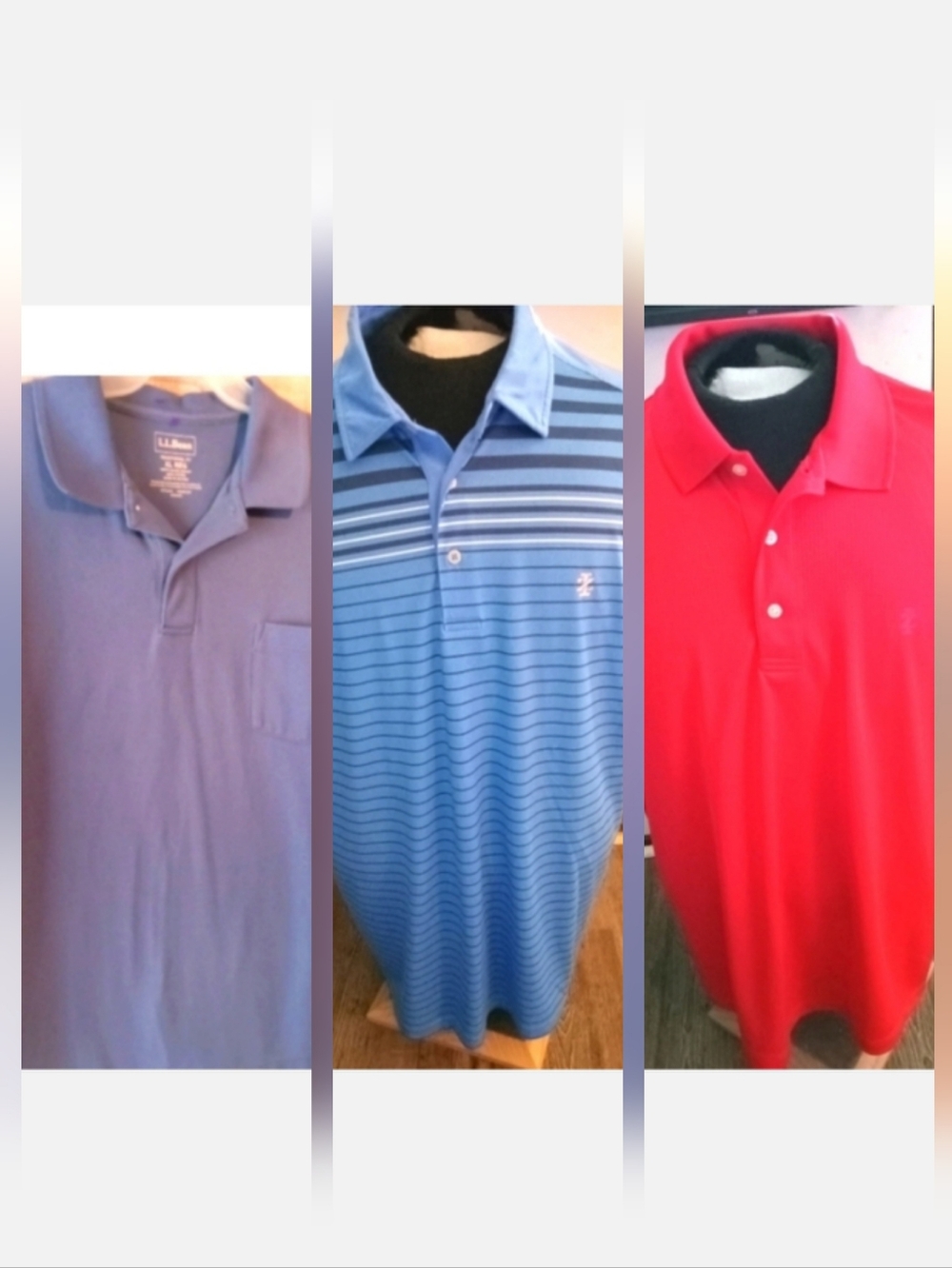 XL Polo Shirt Trio -Blue LL BEAN,light Blue Stripe IZOD,Red IZOD  FF#249,252,253